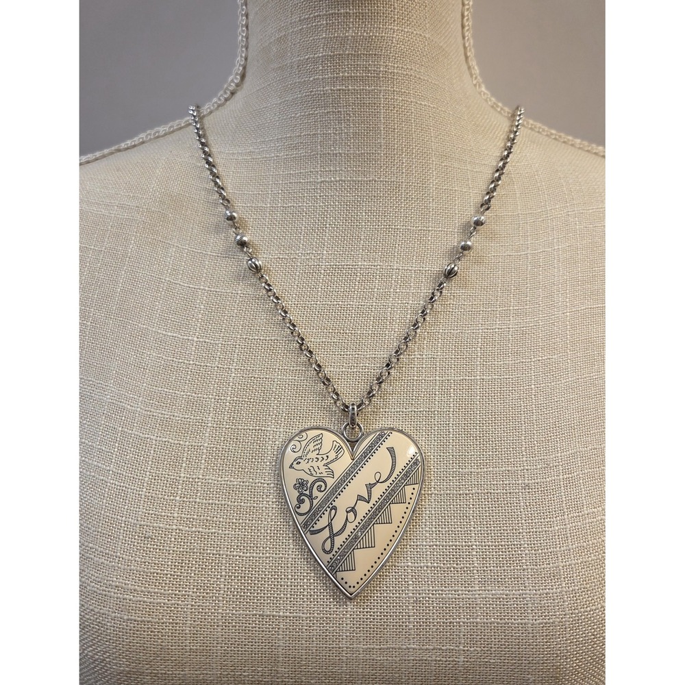Retired Brighton Large Love‎ Bird Pendant Extra Long Necklace 34-36" Crystal